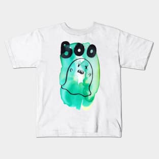 Boo - Green Watercolor Ghost Kids T-Shirt